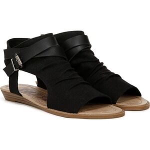 Blowfish Malibu Balla Black Canvas Ruched Micro Wedge Sandals Womens 7.5 NEW